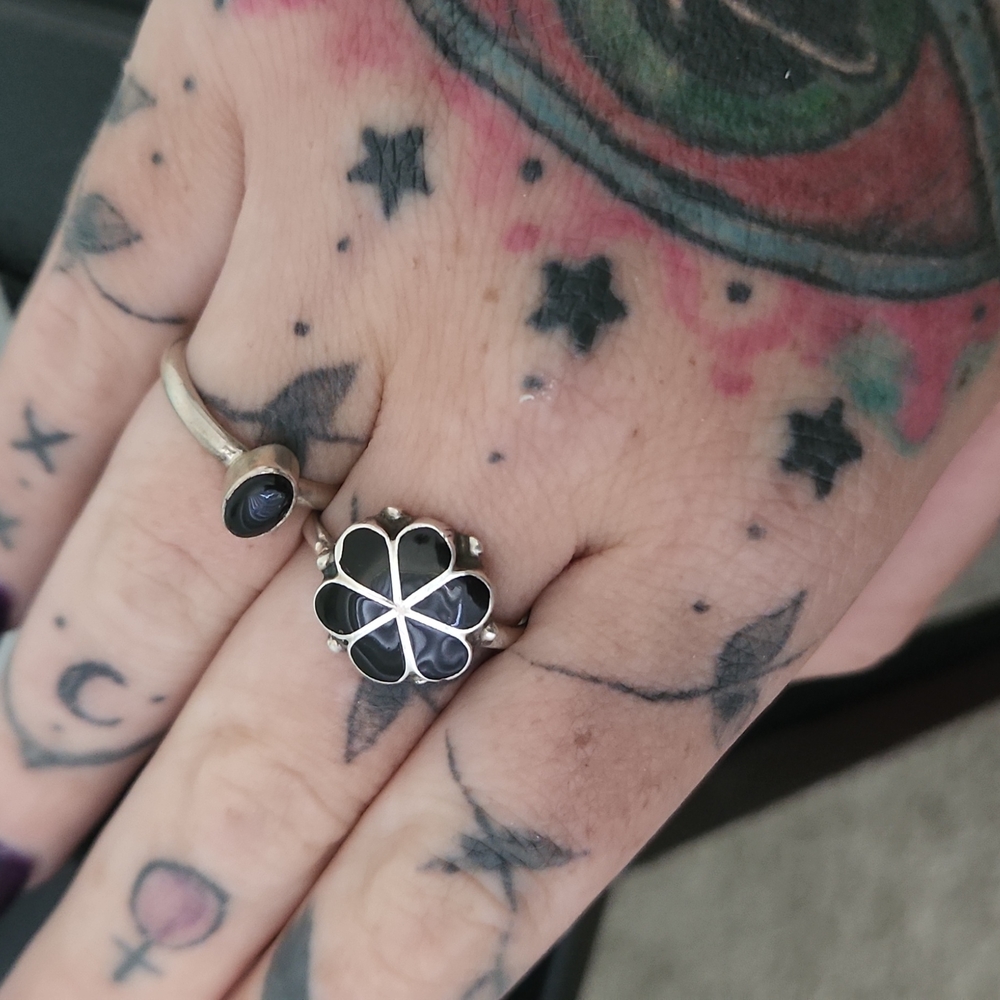 ONYX floral ring,crystal ring, Gemstone Ring, 925 crystal jewelry, flower ring